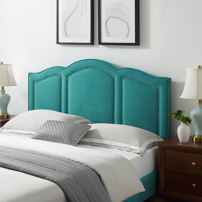 headboards | CasaFoyer Cecilia Performance Velvet Full/Queen Headboard | Elegant Deco Style | Nailhead Trim | Adjustable Height | Soft & Stain-Resistant Upholstery | casafoyer.myshopify.com