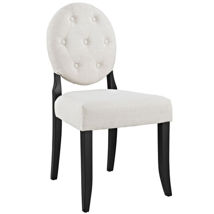 home office desk chairs | CasaFoyer Button Dining Side Chair | Whimsical Transparent Design | Beige Polyester Upholstery | Padded Seat | Sturdy Black Hardwood Legs | Joyful and Stylish Addition to Any Space | casafoyer.myshopify.com