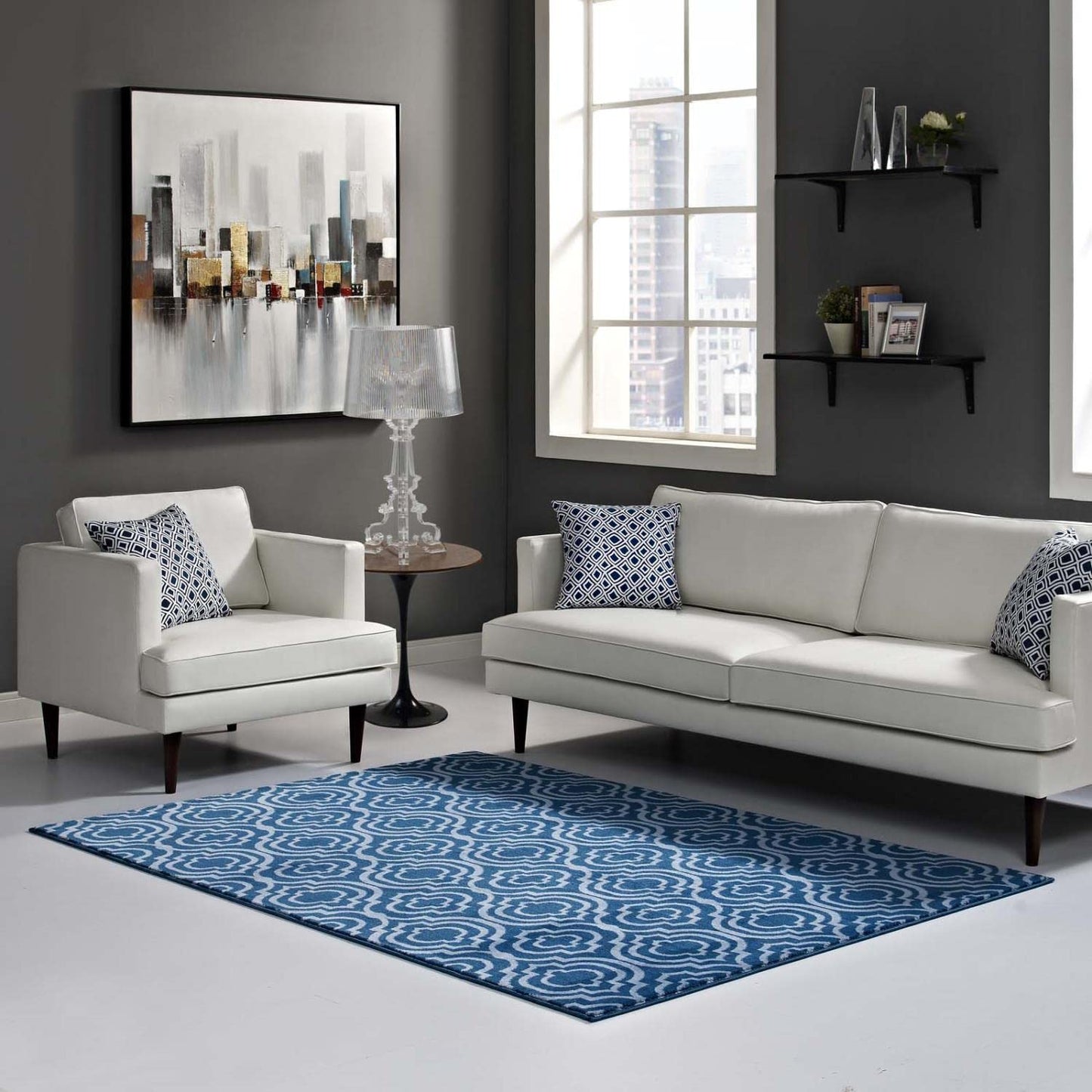 Carpet & Rugs | CasaFoyer Frame Transitional Moroccan Trellis Area Rug | Durable, Stain Resistant | 8x10 | Moroccan Blue & Light Blue | casafoyer.myshopify.com
