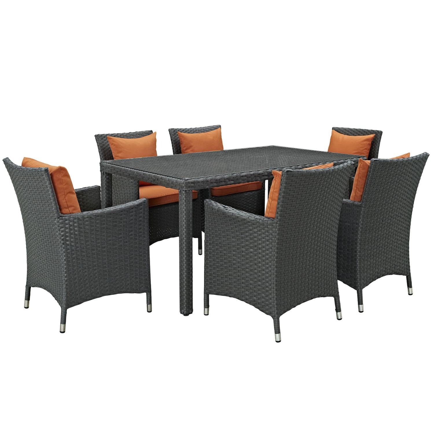 kitchen and dining room sets | CasaFoyer Sojourn Outdoor Patio Furniture | 7-Piece Dining Set | Sunbrella Cushions | Synthetic Rattan Weave | UV Protection | Aluminum Frame | casafoyer.myshopify.com