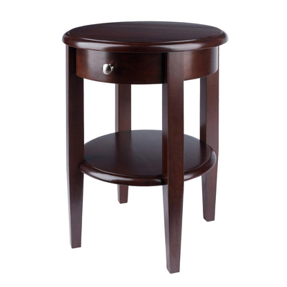 TABLE | Ergode  | Elegant Walnut Finish Round End Table | Drawer, Shelf & Tapered Legs | Convenient Storage & Display | 17.32 x 17.32 x 22.48 | 17.64 lbs. | casafoyer.myshopify.com