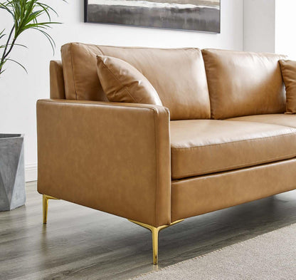 sofas | CasaFoyer Juliana Vegan Leather Sofa | Mid-Century Style | Gold Accents | Foam Padding | 900 lbs Capacity | Portable Box Delivery | casafoyer.myshopify.com