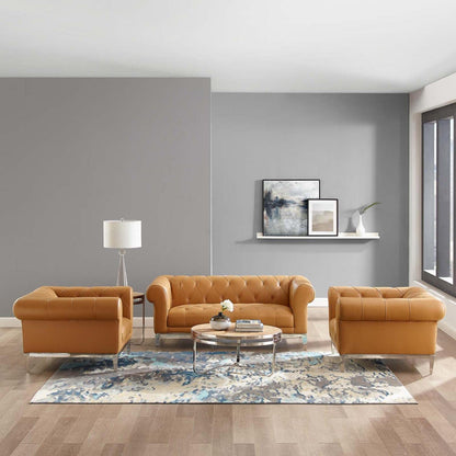 kitchen and dining room sets | CasaFoyer Idyll Leather Chesterfield Loveseat | 2 Armchair Set - Luxurious & Comfortable | Tan Leather Upholstery | Rolled Arms | Tufted Button Accents | Sturdy Stainless Steel Frame | Weight Capacity: Loveseat - 600 lbs, Armchair - 300 lbs | casafoyer.myshopify.com