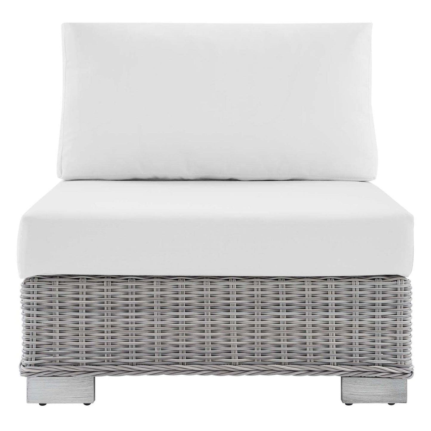 patio bistro sets | CasaFoyer Conway Outdoor Patio Wicker Rattan Armless Chair | Light Gray | UV-Resistant | Water-Resistant Sunbrella Cushions | Powder-Coated Aluminum Frame | casafoyer.myshopify.com
