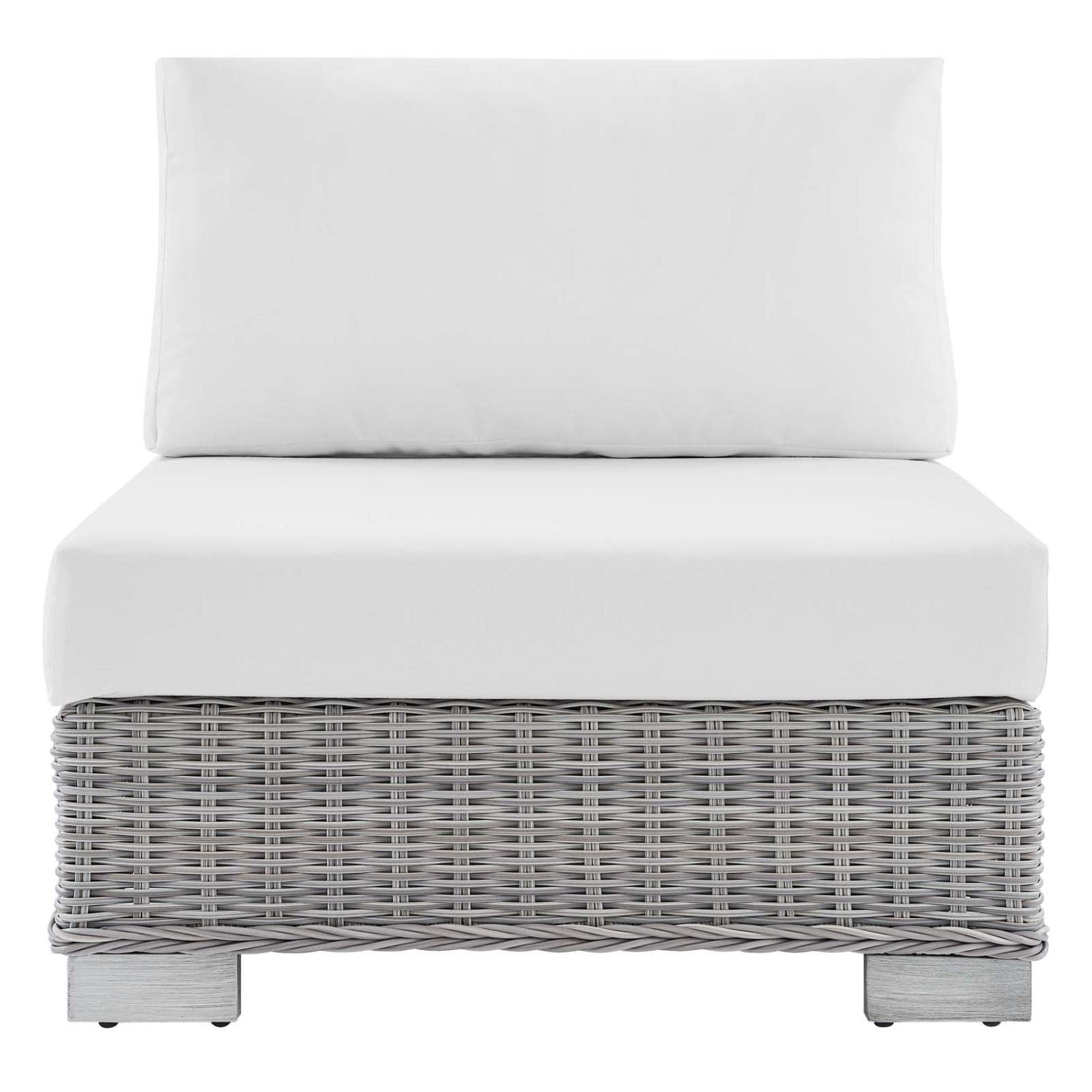 patio bistro sets | CasaFoyer Conway Outdoor Patio Wicker Rattan Armless Chair | Light Gray | UV-Resistant | Water-Resistant Sunbrella Cushions | Powder-Coated Aluminum Frame | casafoyer.myshopify.com