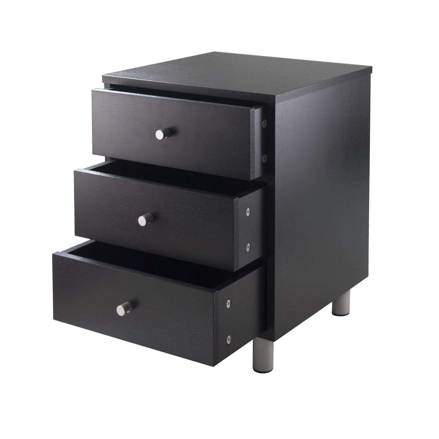 TABLE | CasaFoyer  | Sleek Black Nightstand | 3 Drawers | Ample Storage Space | Metal Accents | 15.75W x 16.1D x 22H | casafoyer.myshopify.com