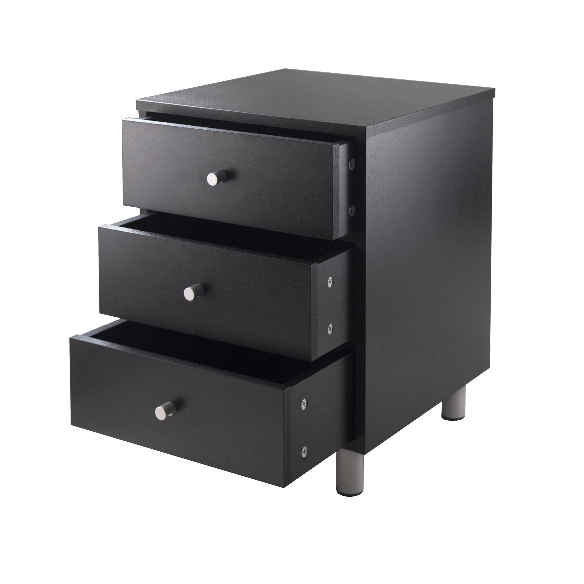 TABLE | CasaFoyer  | Sleek Black Nightstand | 3 Drawers | Ample Storage Space | Metal Accents | 15.75W x 16.1D x 22H | casafoyer.myshopify.com