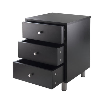 TABLE | CasaFoyer  | Sleek Black Nightstand | 3 Drawers | Ample Storage Space | Metal Accents | 15.75W x 16.1D x 22H | casafoyer.myshopify.com