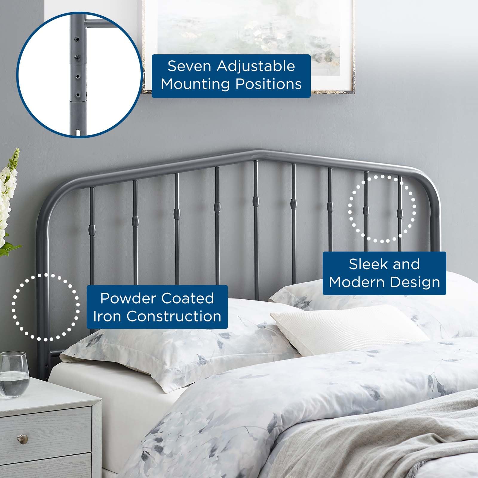 headboards | CasaFoyer Lennon Metal King Headboard | Modern Farmhouse Design | Durable Iron Construction | Height-Adjustable | Gray | casafoyer.myshopify.com