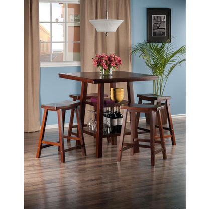 childrens table and chair sets | CasaFoyer Orlando High Table & Saddle Seat Stool Set | 5-Piece Furniture Collection | Ample Storage | Walnut Finish | Stable & Space-Saving Design | casafoyer.myshopify.com