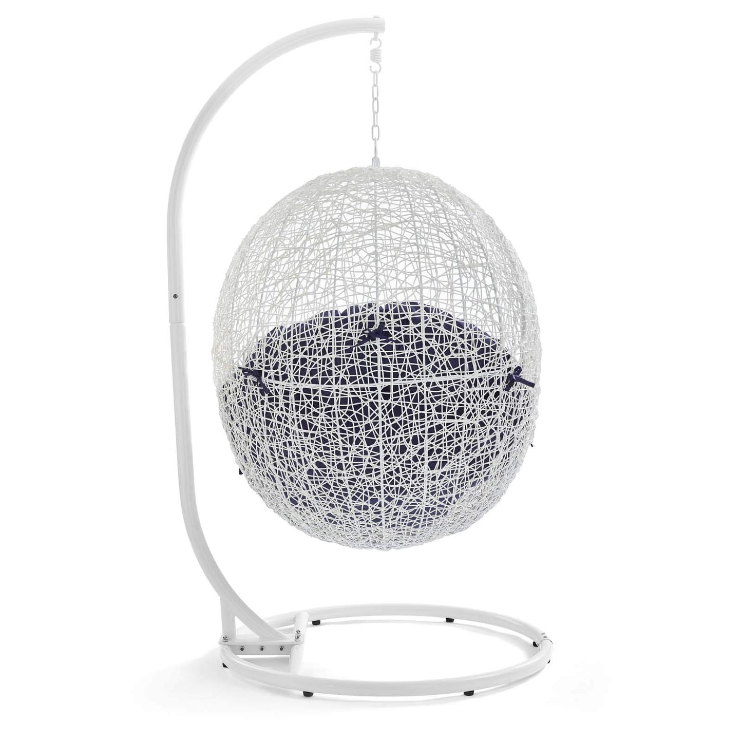 porch swings | Ergode Hide Swing Chair with Stand | Synthetic Rattan | Sunbrella Cushion | Powder-Coated Steel Frame | Patio, Backyard, Porch, Poolside Decor | Indoor Lounge, Living, Bedroom | Weather & UV Resistant | White Navy | casafoyer.myshopify.com
