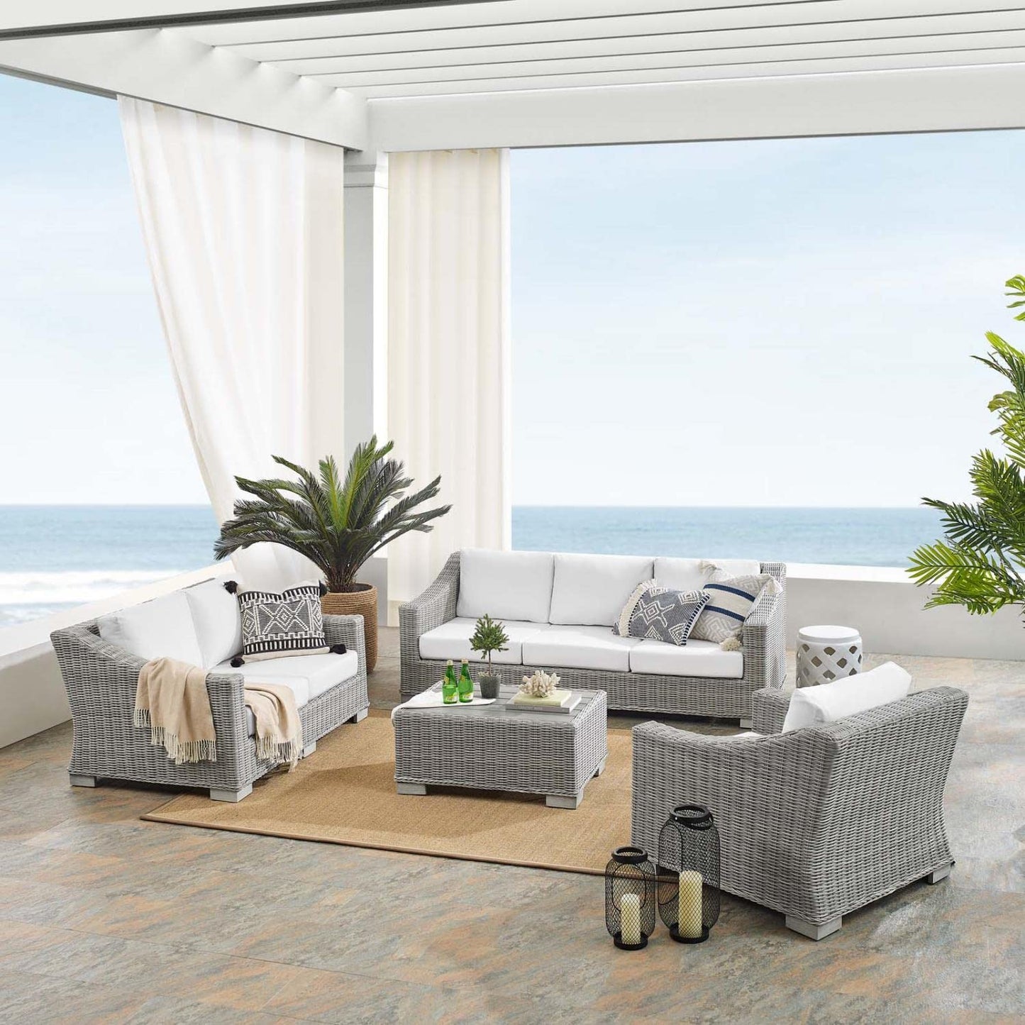 kitchen and dining room sets | CasaFoyer Conway Outdoor Patio Sunbrella Wicker Rattan 4-Piece Furniture Set | Stylish & Comfortable | UV-Resistant | Durable | Water-Resistant Covers | Easy Assembly | casafoyer.myshopify.com