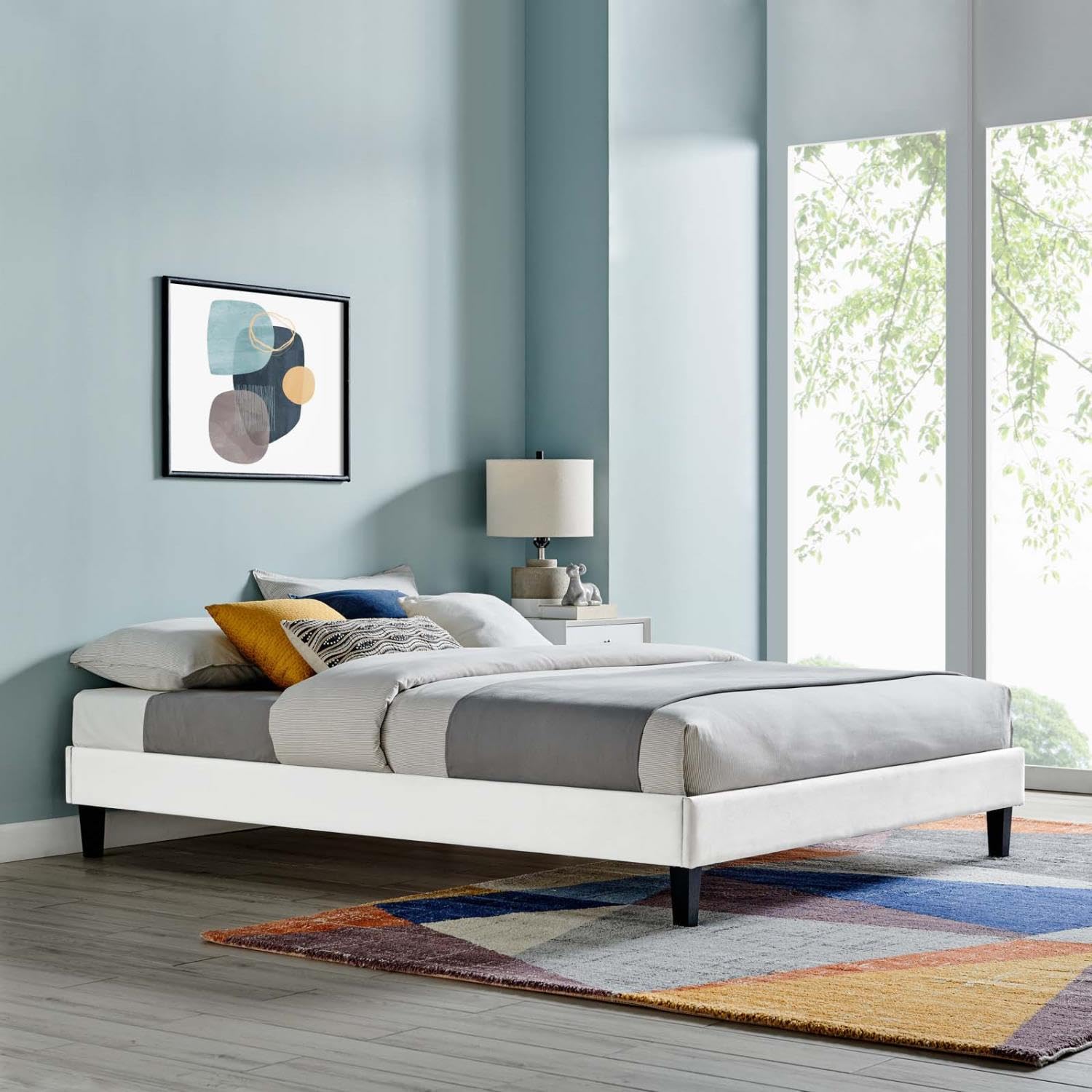 Bed | CasaFoyer Reign Performance Velvet Twin Platform Bed Frame | Durable Upholstered Bed with Sturdy Side Rails | Black Wood Legs | Twin Headboard Compatible | Assembly Required | 800 lbs Weight Capacity | casafoyer.myshopify.com