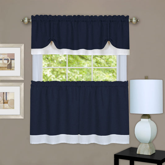 solar panels | CasaFoyer Darcy Window Curtain Tier and Valance Set | Polyester Fabric | 1.5 Rod Pocket | Machine Washable | Navy/White | 58x24/58x14 | casafoyer.myshopify.com