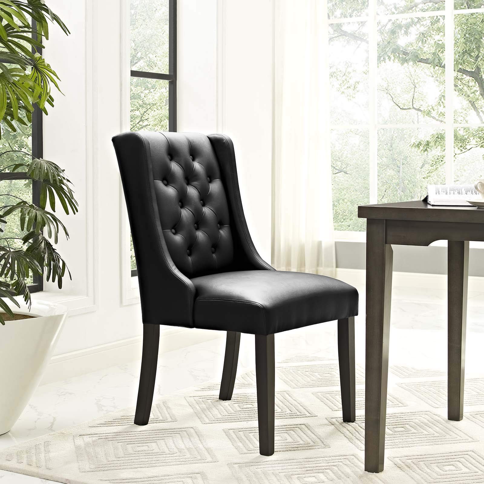 home office desk chairs | CasaFoyer Baronet Luxury Button Tufted Dining Chair | Elegant Vinyl Upholstery | Solid Wood Frame | Comfortable Seating | Non-Marking Foot Glides | casafoyer.myshopify.com