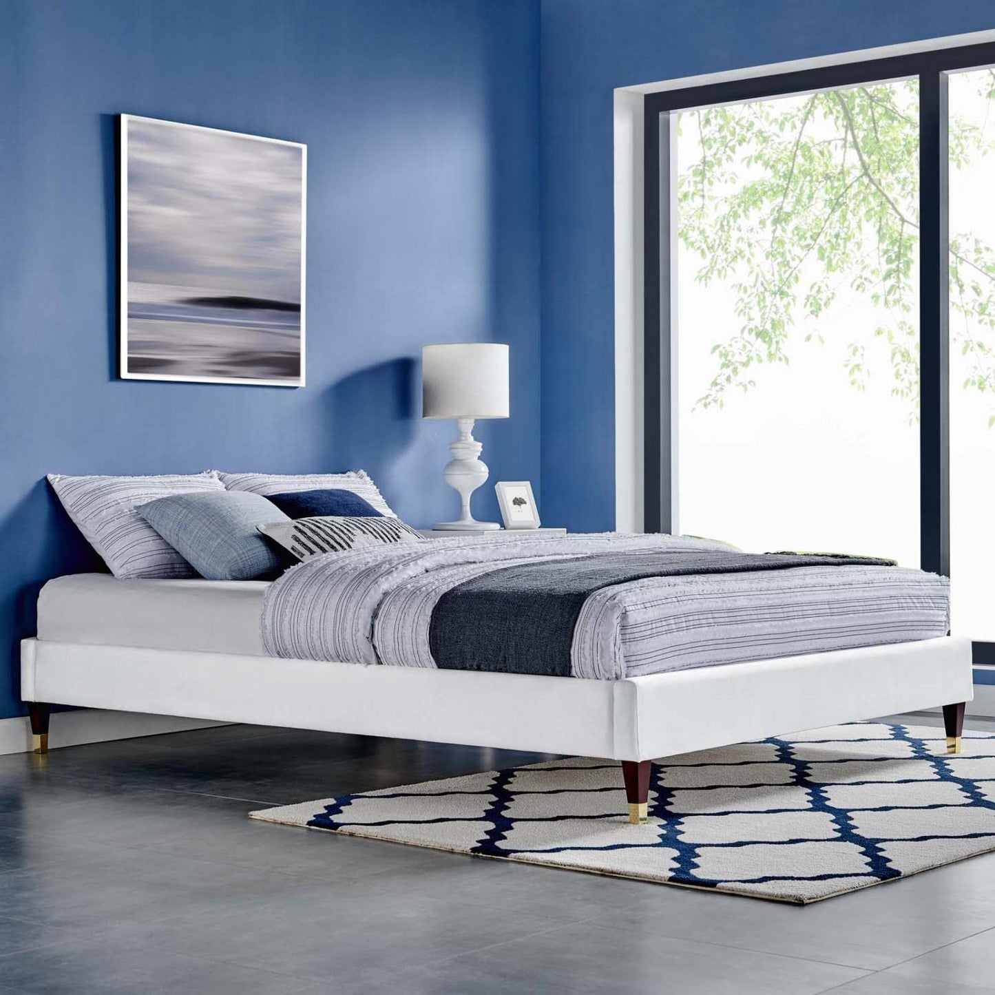 Bed | CasaFoyer Harlow Performance Velvet Twin Bed Frame | Elegant & Opulent | Sturdy Wood Legs | Gold Metal Sleeves | Stain-Resistant Velvet | Compatible with Various Mattress Types | Assembly Required | 800 lbs Weight Capacity | (White) | casafoyer.myshopify.com
