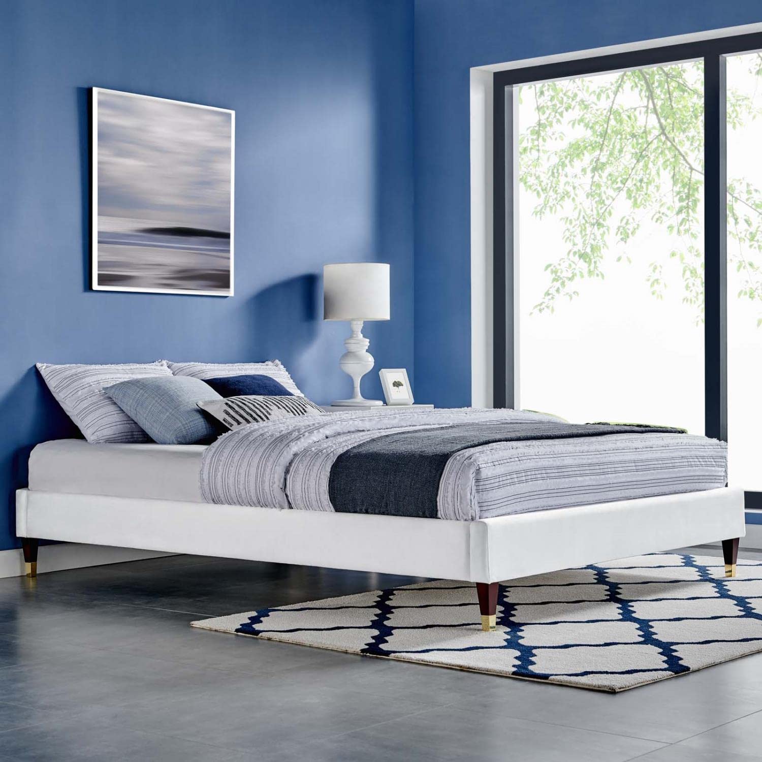Bed | CasaFoyer Harlow Performance Velvet Twin Bed Frame | Elegant & Opulent | Sturdy Wood Legs | Gold Metal Sleeves | Stain-Resistant Velvet | Compatible with Various Mattress Types | Assembly Required | 800 lbs Weight Capacity | (White) | casafoyer.myshopify.com