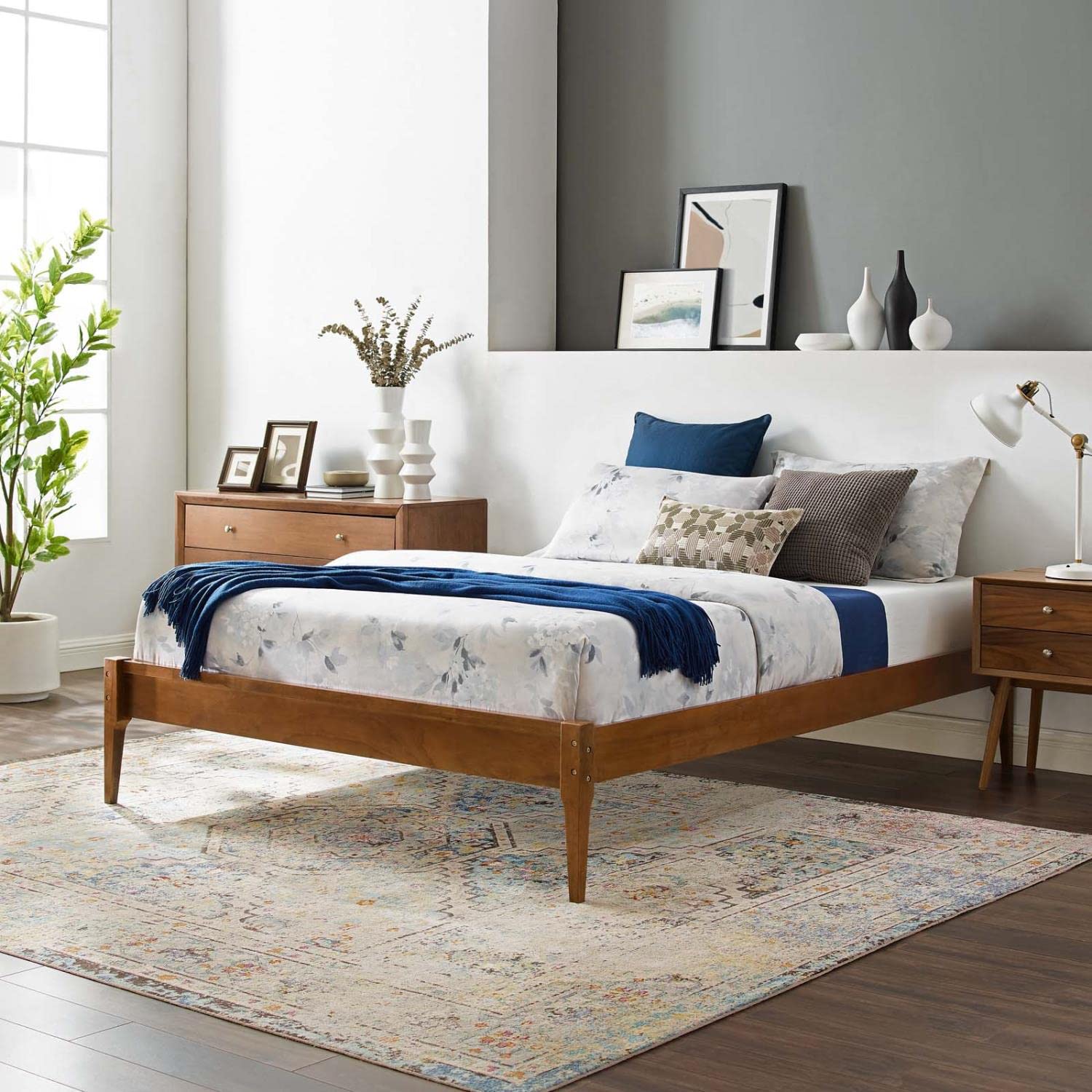 bed frames | CasaFoyer June Full Platform Bed | Sleek & Cozy Mid-Century Design | Durable Wood Construction | No Box Spring Needed | Easy Assembly | Walnut Finish | casafoyer.myshopify.com