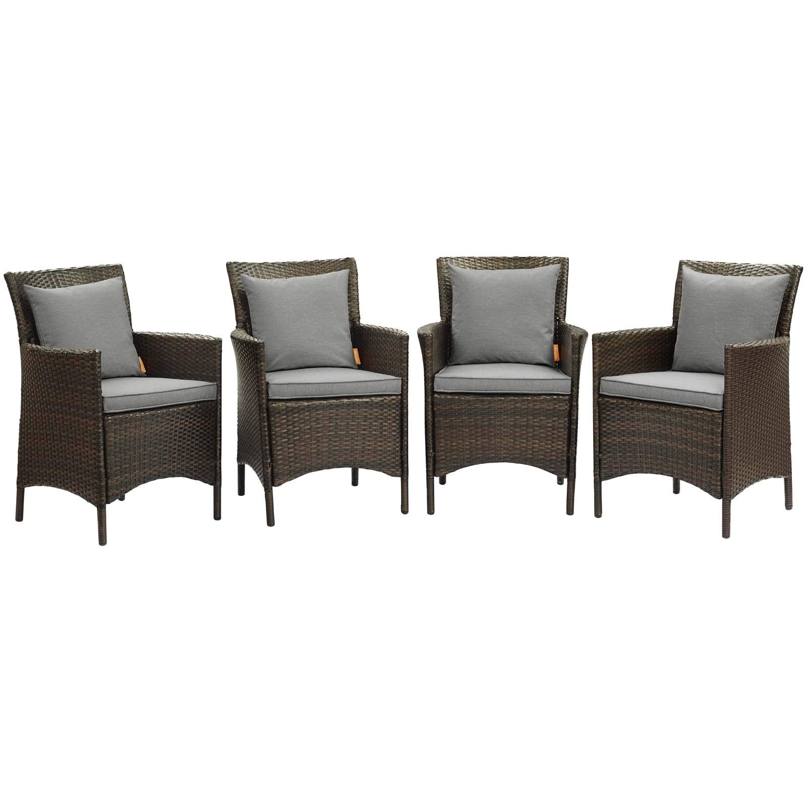 patio bistro sets | CasaFoyer Conduit Outdoor Patio Dining Armchair Set of 4 | Transitional Style | UV-Resistant Wicker Rattan | Waterproof Cushions | Brown Gray | casafoyer.myshopify.com