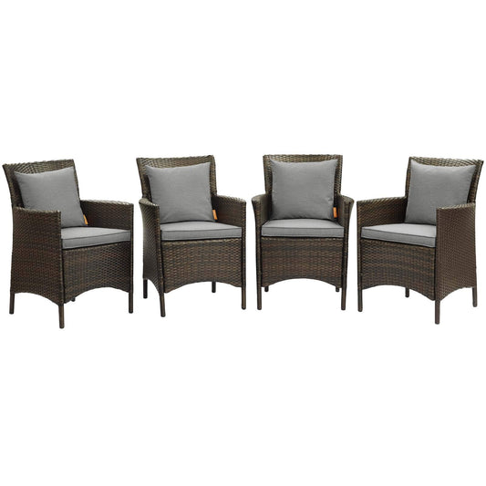 patio bistro sets | CasaFoyer Conduit Outdoor Patio Dining Armchair Set of 4 | Transitional Style | UV-Resistant Wicker Rattan | Waterproof Cushions | Brown Gray | casafoyer.myshopify.com