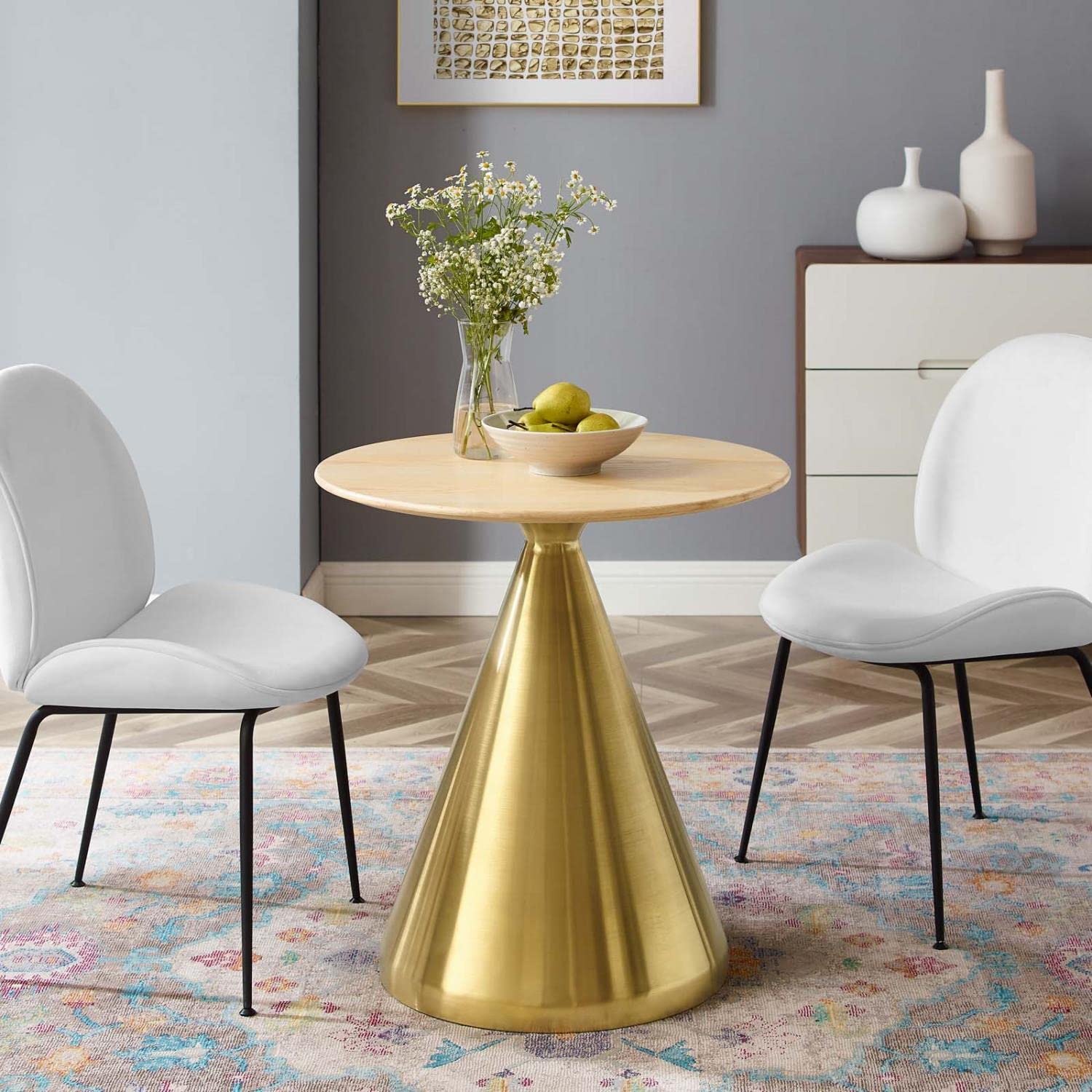 patio dining tables | CasaFoyer Tupelo 28 Dining Table | Contemporary Design | Mid-Century Flair | Organic Shape | Polished Gold Base | MDF & Wood Grain Veneer | Non-Marking Ring | casafoyer.myshopify.com