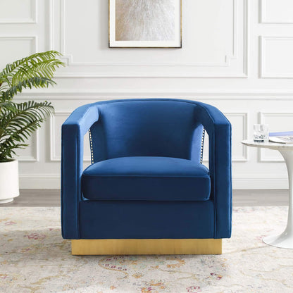 home office desk chairs | CasaFoyer Frolick Performance Velvet Accent Armchair | Stain-Resistant Upholstery | Gold Nailhead Trim | Matte Gold Base | Versatile & Elegant | Supports up to 300 lbs. | casafoyer.myshopify.com