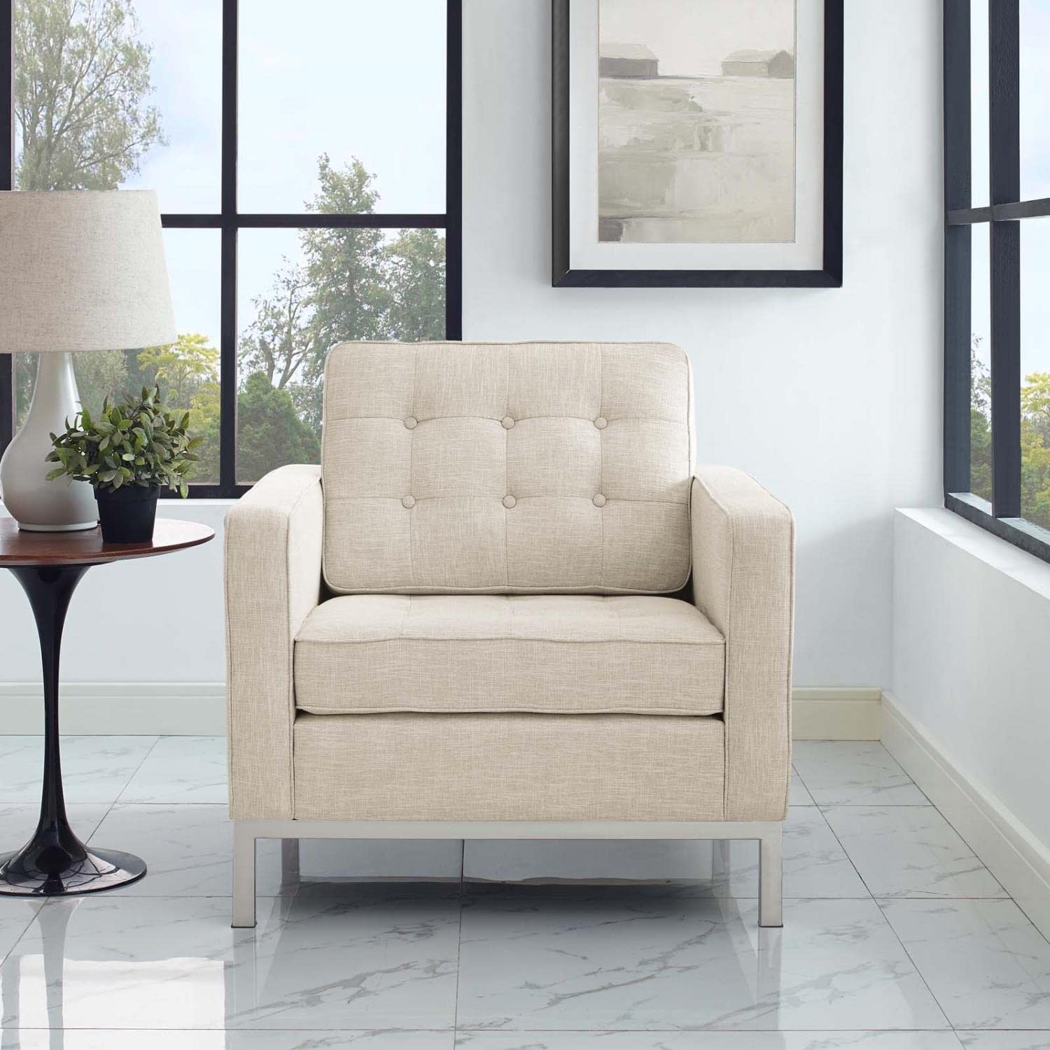 home office desk chairs | CasaFoyer Loft Armchair | Mid-Century Modern | Stainless Steel Frame | Tufted Back & Seat | Symbol of Progress & Comfort | Preferred by Fortune 500 Companies | casafoyer.myshopify.com