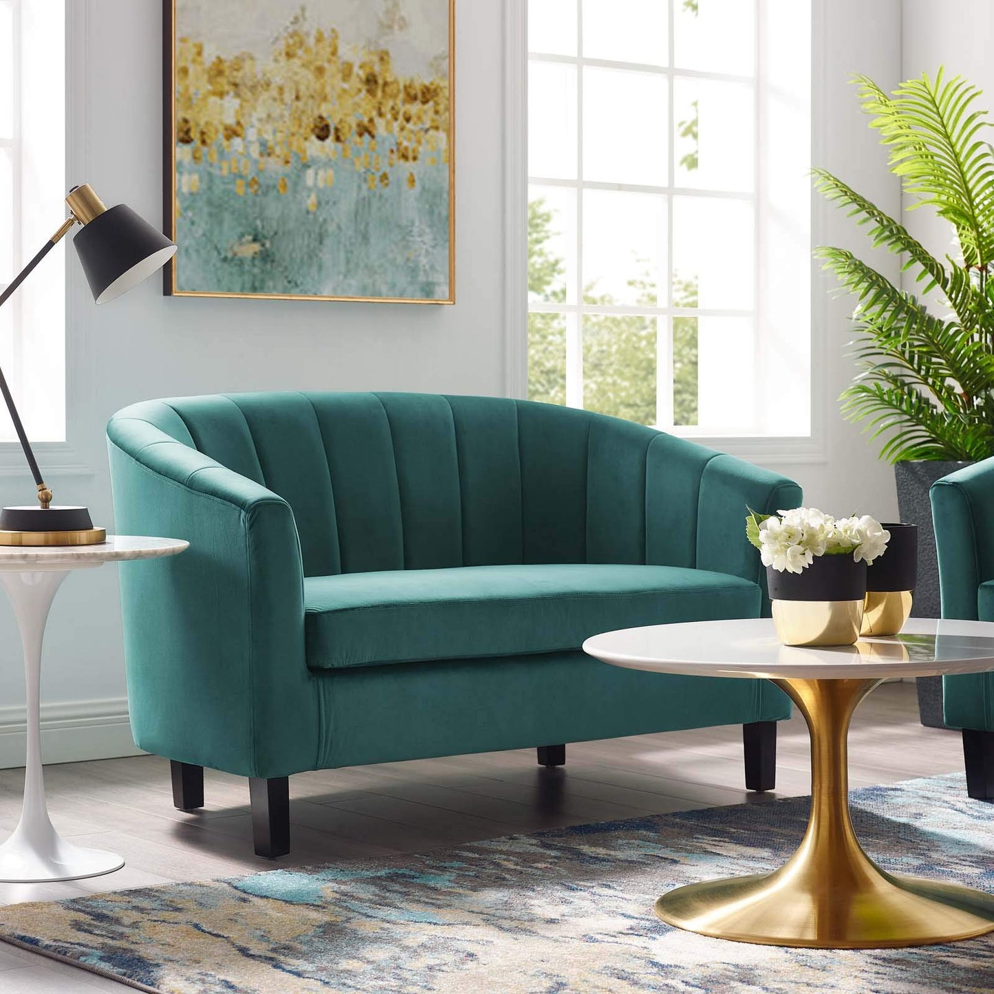 sofas | CasaFoyer Prospect Performance Velvet Loveseat | Modern Twist | Stain-Resistant | Elegant Channel Tufting | Retro Design | Comfortable & Durable | Set includes 1 Loveseat | casafoyer.myshopify.com