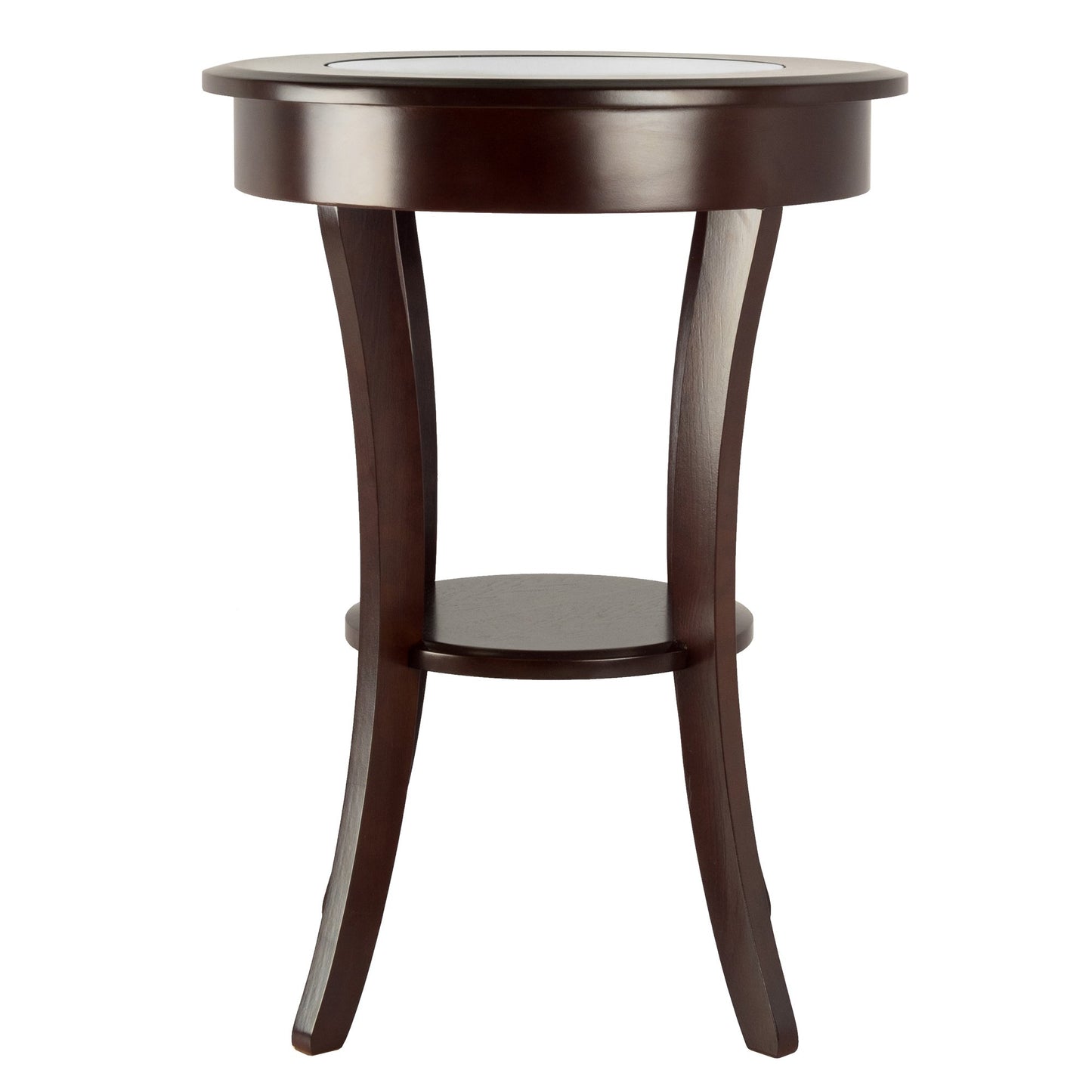 TABLE | Ergode Cassie Round Wood Accent Table | 20 Top | Tempered Glass | Curved Legs | Cappuccino Finish | Solid & Composite Wood | Assembly Required | casafoyer.myshopify.com