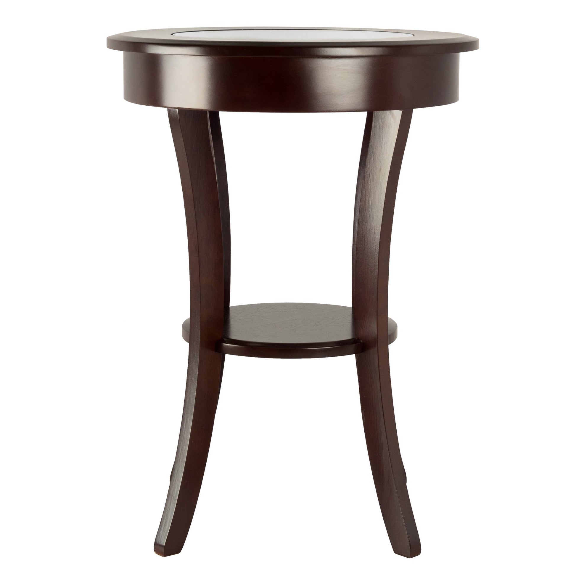 TABLE | Ergode Cassie Round Wood Accent Table | 20 Top | Tempered Glass | Curved Legs | Cappuccino Finish | Solid & Composite Wood | Assembly Required | casafoyer.myshopify.com