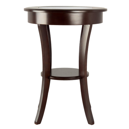 TABLE | Ergode Cassie Round Wood Accent Table | 20 Top | Tempered Glass | Curved Legs | Cappuccino Finish | Solid & Composite Wood | Assembly Required | casafoyer.myshopify.com