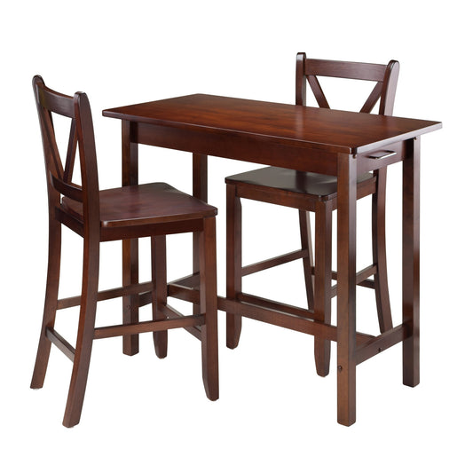 childrens table and chair sets | CasaFoyer Sally 3-Pc Kitchen Island Table Set | Compact & Functional Design | Ample Storage | Solid Wood | Warm Walnut Finish | casafoyer.myshopify.com