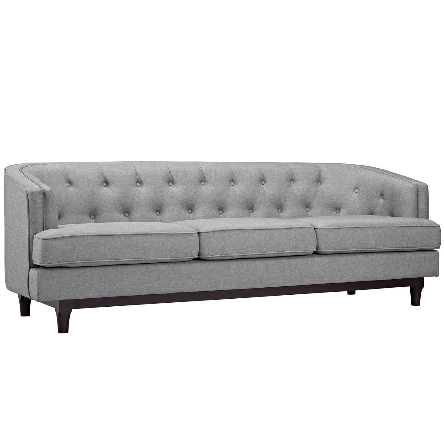 sofas | CasaFoyer Coast Sofa | Elegant Upholstered Fabric with Deep Button Tufting | Walnut Stained Wood Legs | High-Quality Polyester | Dense Foam Cushioning | Removable Seat Covers | Perfect for Modern Living Rooms, Lounges, and Reception Areas | casafoyer.myshopify.com
