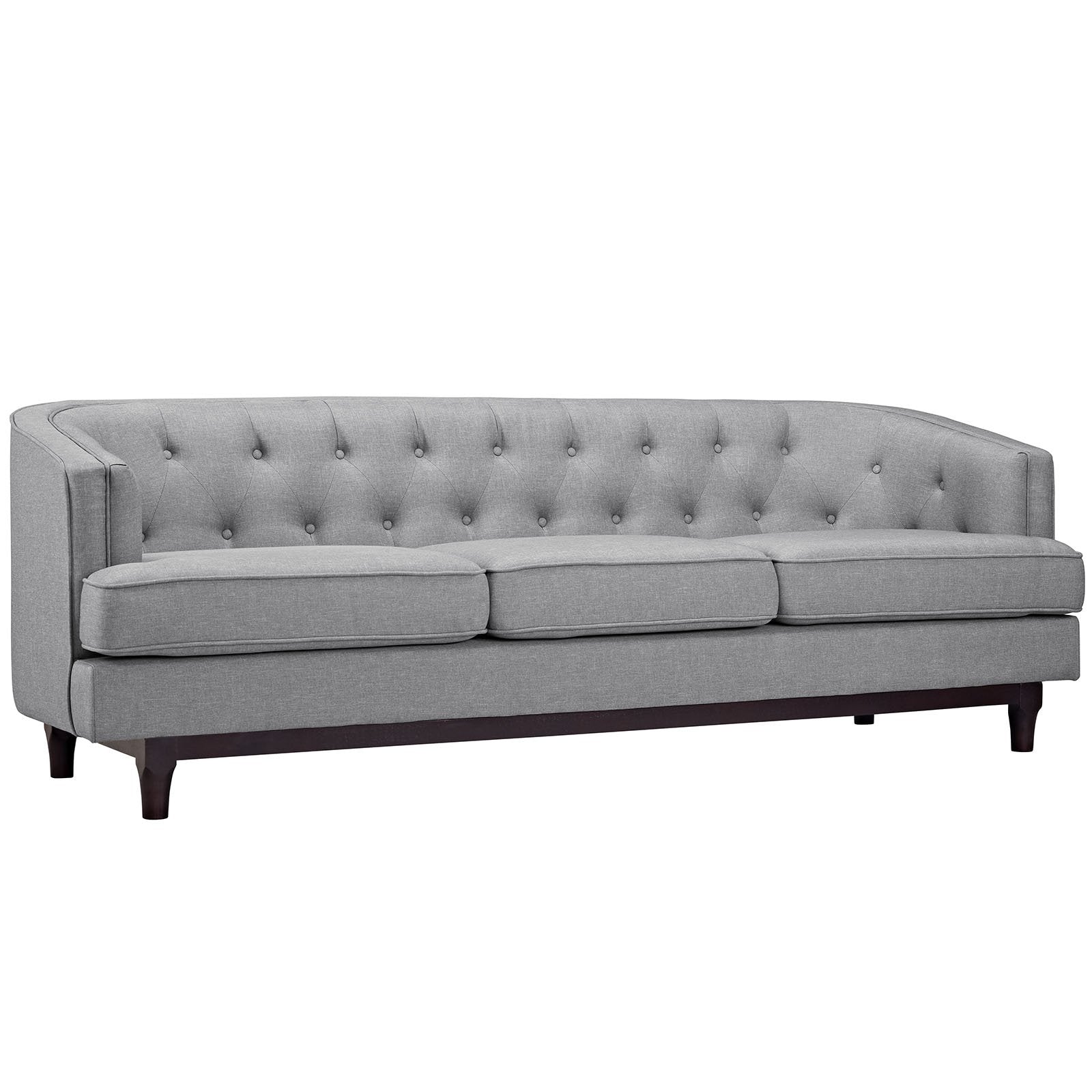 sofas | CasaFoyer Coast Sofa | Elegant Upholstered Fabric with Deep Button Tufting | Walnut Stained Wood Legs | High-Quality Polyester | Dense Foam Cushioning | Removable Seat Covers | Perfect for Modern Living Rooms, Lounges, and Reception Areas | casafoyer.myshopify.com
