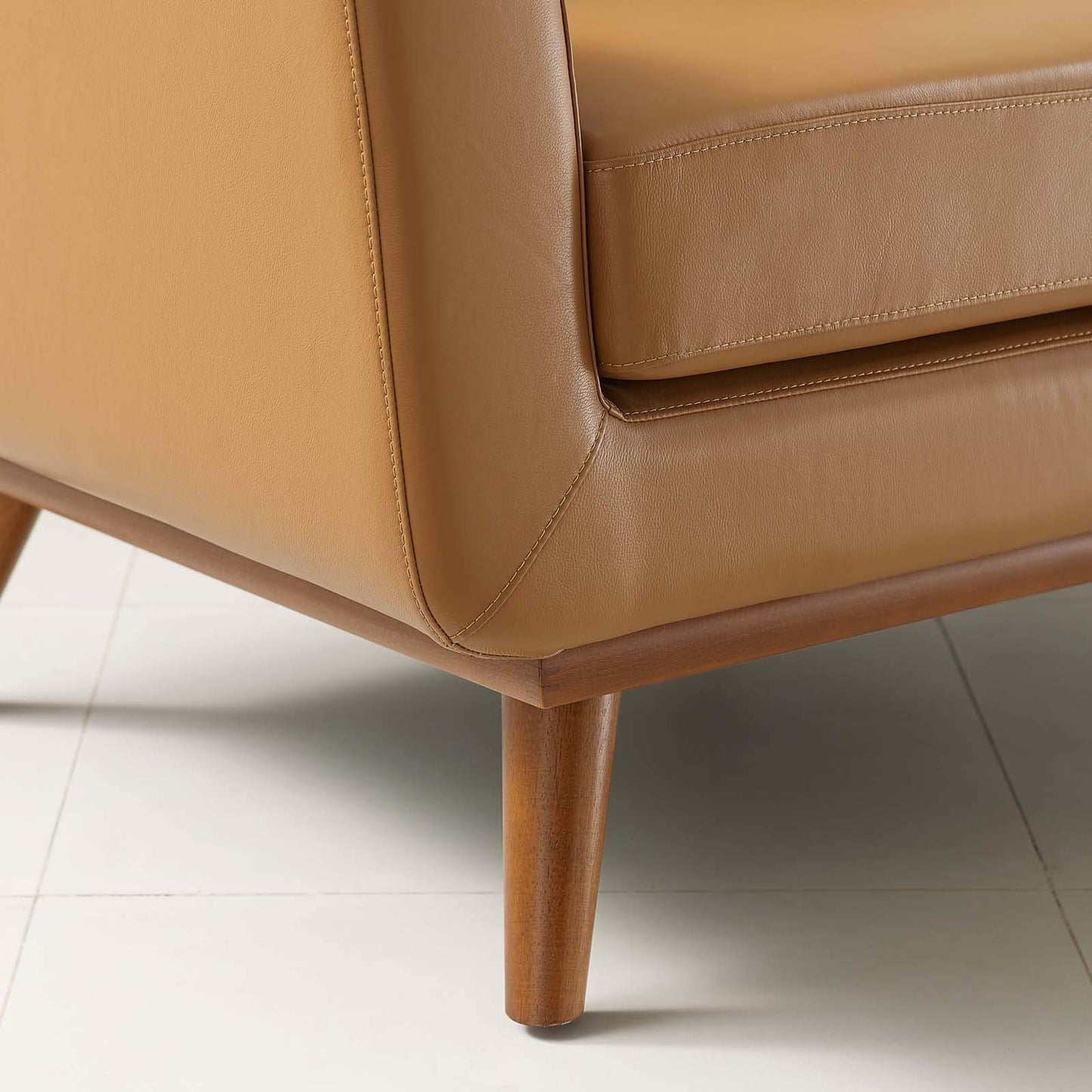 home office desk chairs | CasaFoyer Engage Lounge Accent Armchair | Top-Grain Leather | Mid-Century Modern Design | Plush Cushions | Retro Style | Wood Legs | Tan | casafoyer.myshopify.com