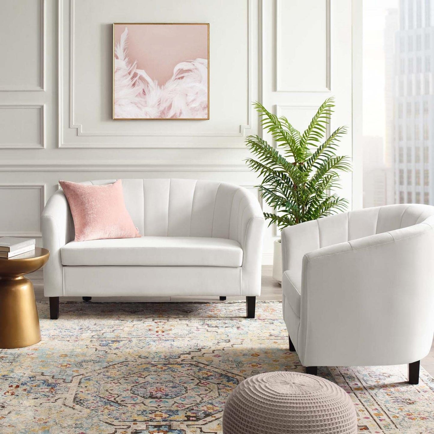 kitchen and dining room sets | CasaFoyer Prospect Performance Velvet Loveseat & Armchair Set | Luxurious Design | Stain-Resistant Fabric | Comfortable Padding | White | casafoyer.myshopify.com