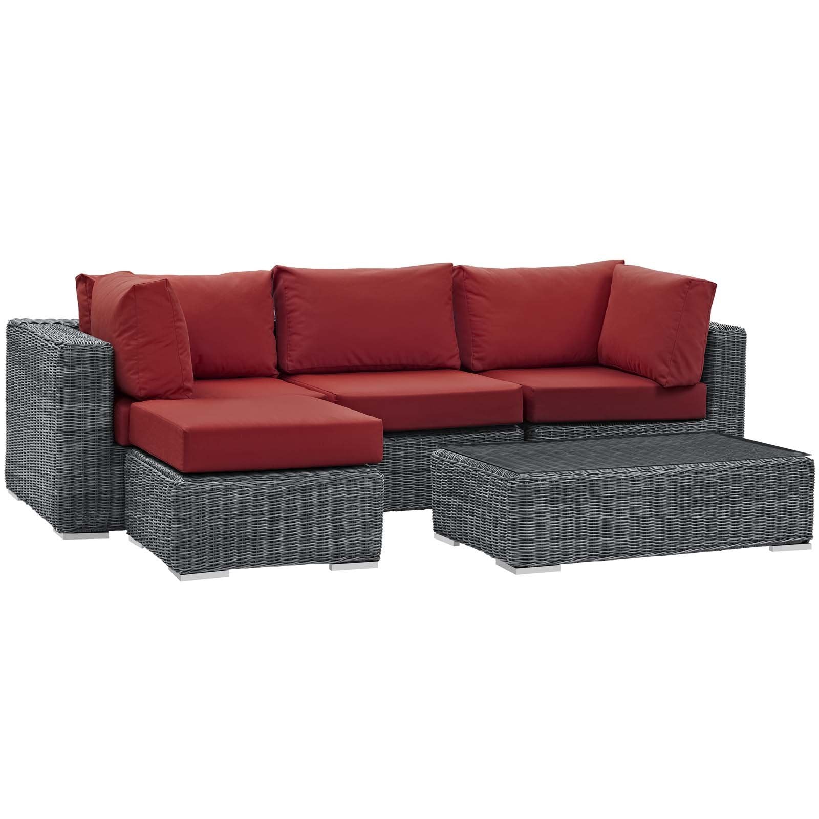 kitchen and dining room sets | CasaFoyer Summon Outdoor Patio Sectional Sofa Set | Two-Tone Rattan | Sunbrella Cushions | Aluminum Frame | Includes Armless Chair, Coffee Table, Ottoman, Corners | casafoyer.myshopify.com