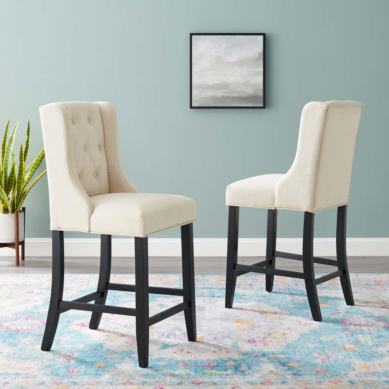 barstools | CasaFoyer Baronet Tufted Button Upholstered Fabric Counter Stool Set of 2 | Beige: Luxurious, Comfortable, and Sturdy | 500 lb Weight Capacity | casafoyer.myshopify.com