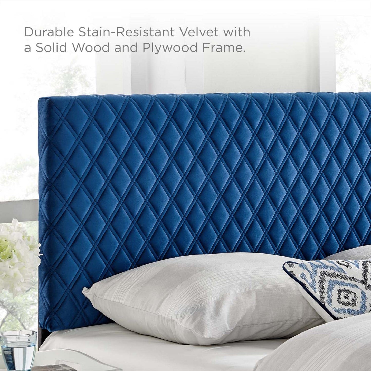 headboards | CasaFoyer Angela Tufted Diamond Lattice Performance Velvet King Headboard | Navy | casafoyer.myshopify.com
