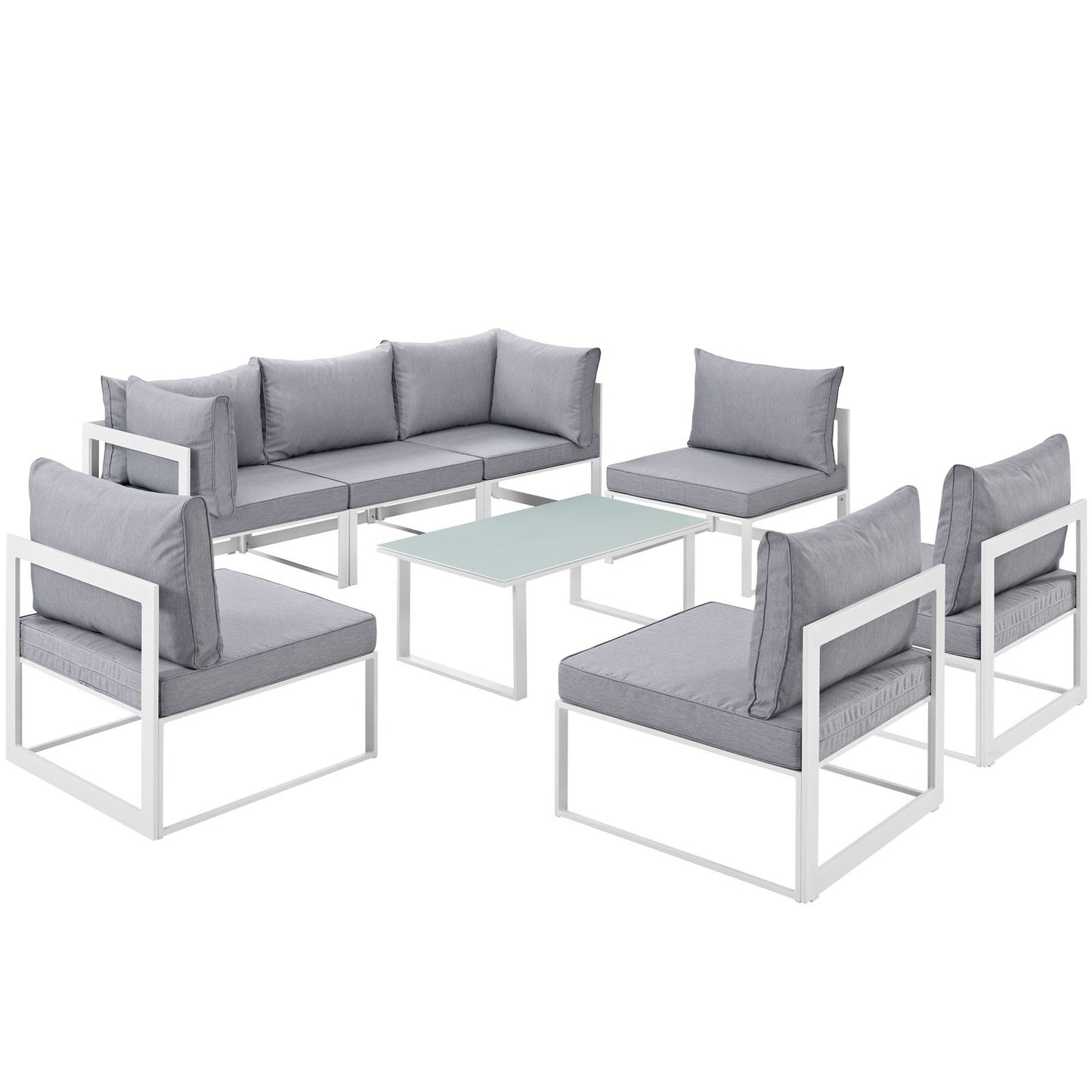 Patio Furniture Sets | Fortuna Outdoor Patio Collection | 9-Piece Sectional Sofa Set | Contemporary Luxury | Durable Aluminum Frame | All-Weather Cushions | White Gray | casafoyer.myshopify.com