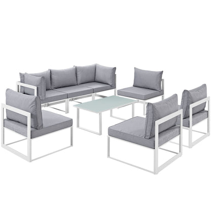 Patio Furniture Sets | Fortuna Outdoor Patio Collection | 9-Piece Sectional Sofa Set | Contemporary Luxury | Durable Aluminum Frame | All-Weather Cushions | White Gray | casafoyer.myshopify.com