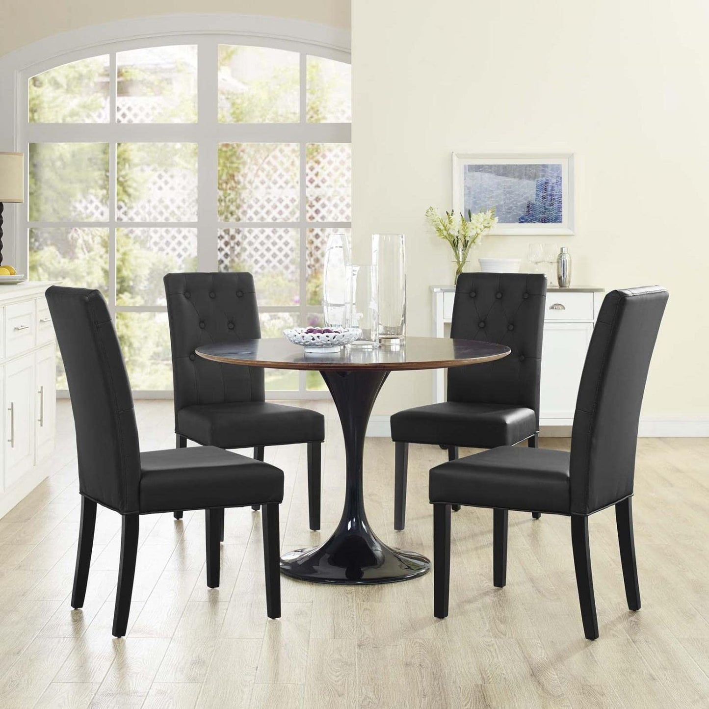home office desk chairs | CasaFoyer Confer Button Tufted Faux Leather Dining Side Chair Set | Elegant Vintage Glamour | Comfortable & Sophisticated | Set of 4 | casafoyer.myshopify.com