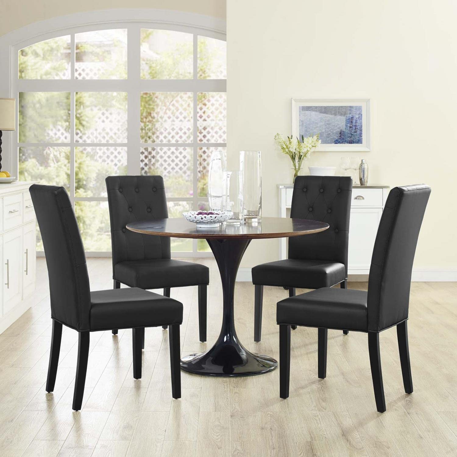 home office desk chairs | CasaFoyer Confer Button Tufted Faux Leather Dining Side Chair Set | Elegant Vintage Glamour | Comfortable & Sophisticated | Set of 4 | casafoyer.myshopify.com