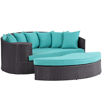 sofas | CasaFoyer Convene Outdoor Sectional | Adjustable Patio Daybed with Ottoman | Weather-Resistant Cushions | Espresso Turquoise | casafoyer.myshopify.com