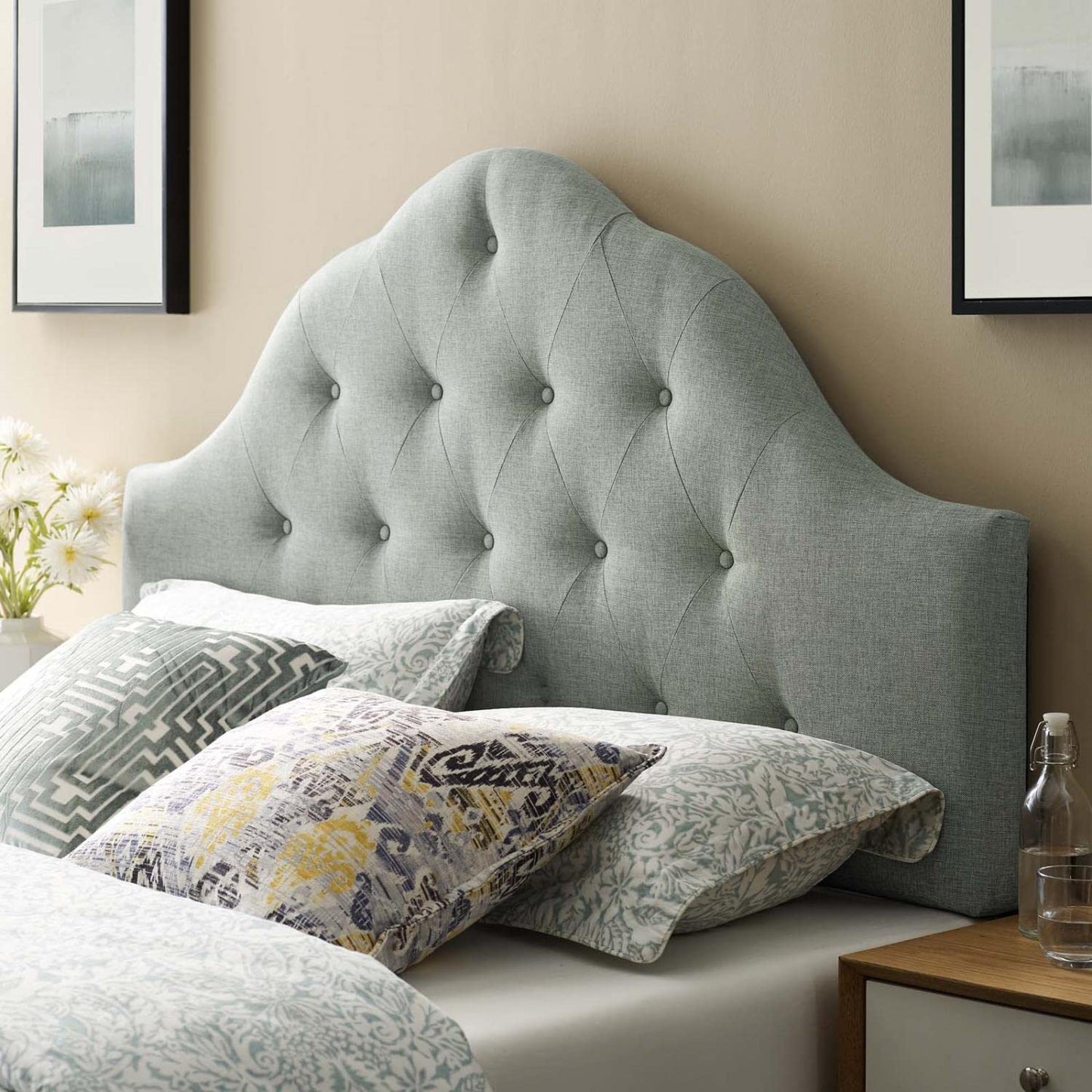 headboards | CasaFoyer  Sovereign Button Tufted Linen Fabric Upholstered Queen Headboard | Luxurious Comfort | Elegant Design | Plush Upholstery | Gray | casafoyer.myshopify.com
