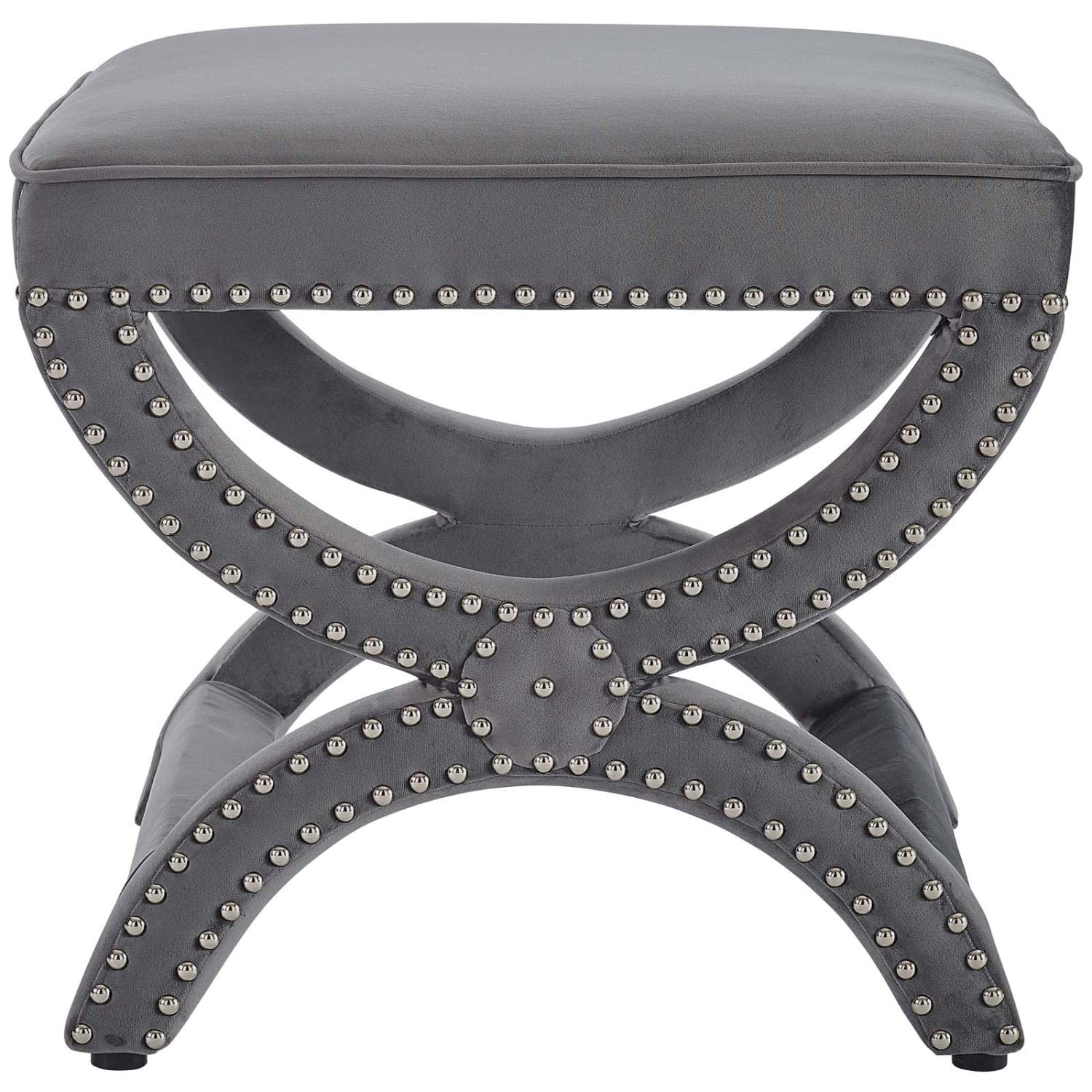 ottomans | CasaFoyer Expound Performance Velvet Ottoman | Elegant Nailhead Buttons | Stain-Resistant Fabric | Dense Foam Padding | Fully Assembled | Ivory | casafoyer.myshopify.com