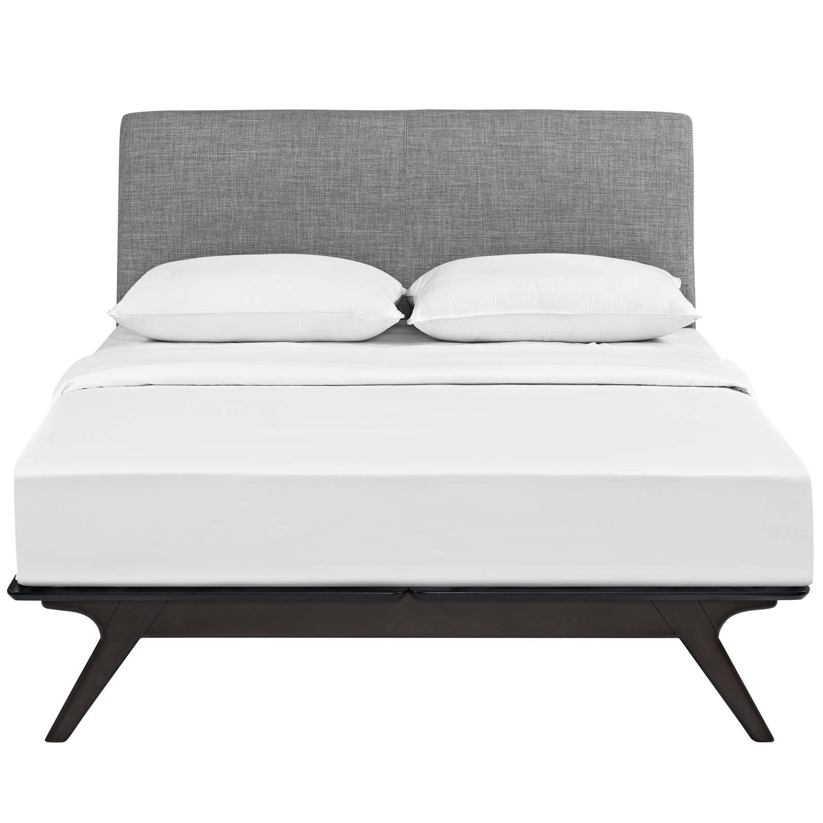 Bed | CasaFoyer Tracy Queen Size Platform Bed | Durable MDF | Open Design | Toffee Brown Stained Finish | Foam Padded Headboard | Easy Assembly | Mattress Not Included | casafoyer.myshopify.com