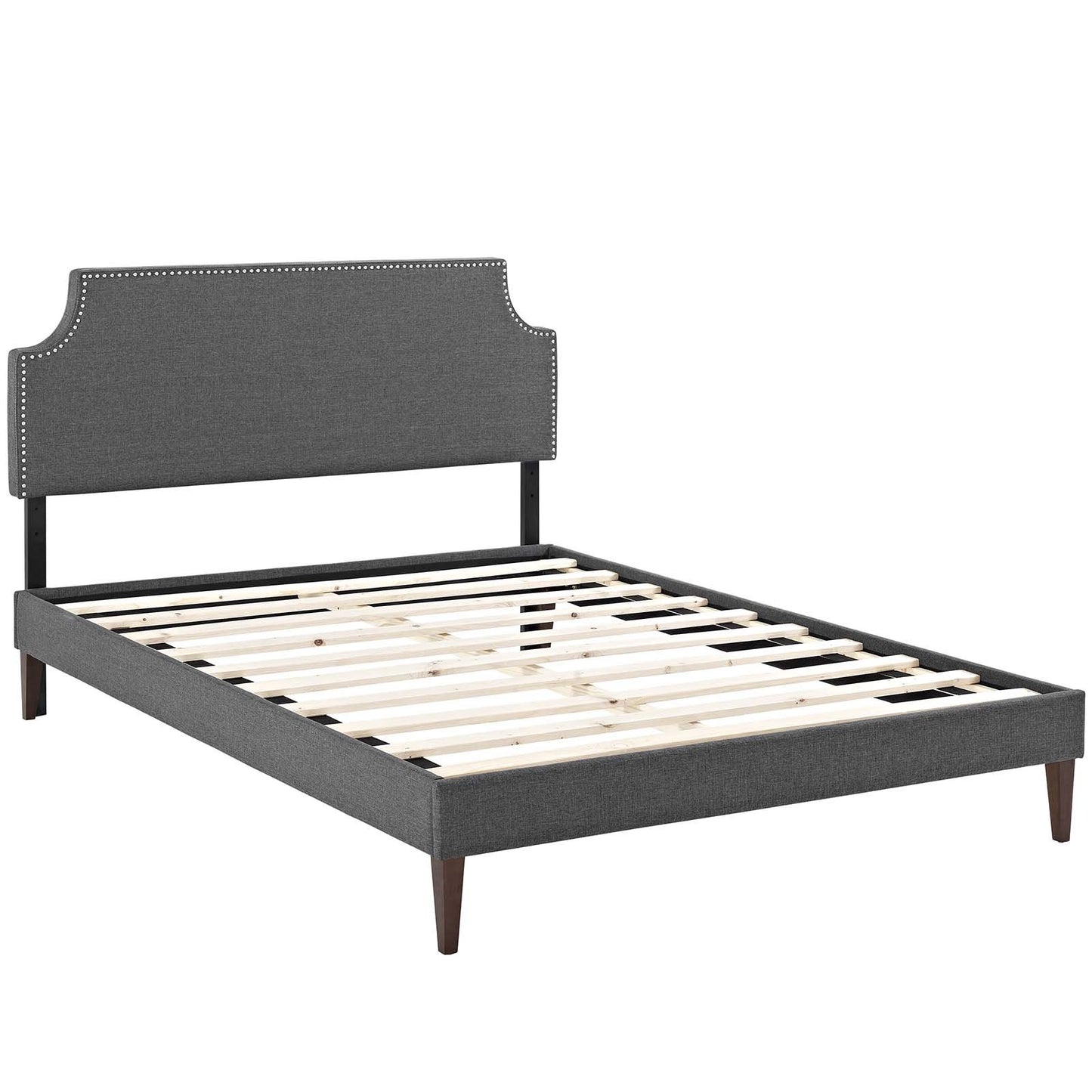 Bed | CasaFoyer Corene King Fabric Platform Bed - Gray | Wooden Frame | Polyester Upholstery | Tapered Legs | Memory Foam Compatible | Modern Bedroom | Mattress Not Included | casafoyer.myshopify.com