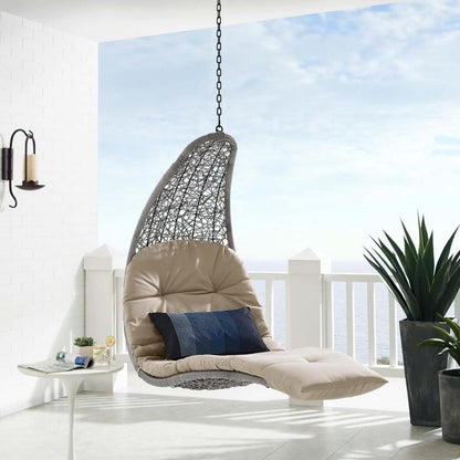 executive chairs | CasaFoyer Landscape Outdoor Patio Hanging Chaise Lounge Swing Chair | Modern Design | All-Weather Cushion | Sturdy Metal Chain | Ideal for Patio, Backyard, Porch, Poolside | Light Gray and Tan Weave | casafoyer.myshopify.com