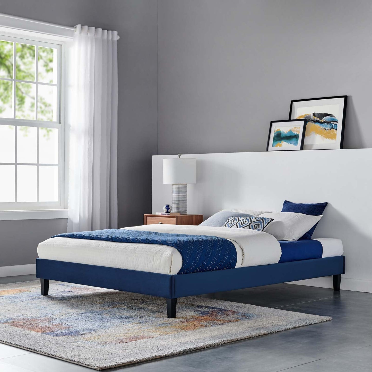 Bed | CasaFoyer Reign Performance Velvet King Platform Bed Frame | Elegant, Durable, Versatile | No Box Spring Needed | Navy | 800 lbs Weight Capacity | casafoyer.myshopify.com